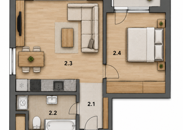REZERVOVANÝ  2-izbový byt 40m² s balkónom 5m² v modernej tehlovej novostavbe obľúbenom rezidenčnom projekte Hviezdne bývanie v obci Hviezdoslavov